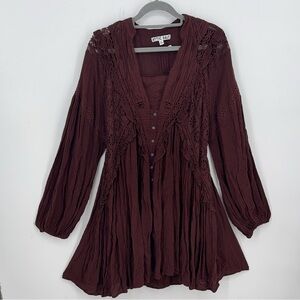 Attic Salt Womens Brown Eyelet Festival Ruffle Boho Dress With Pockets size xs